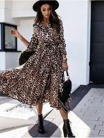 Long Sleeve Leopard Print Midi Dress