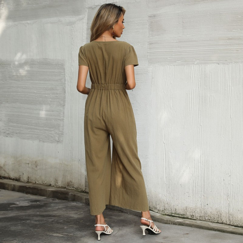 Riley V-Neck Jumpsuit with Bow