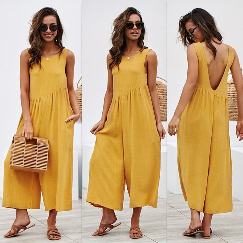 Taylor Casual Yellow Backless Jumpsuit