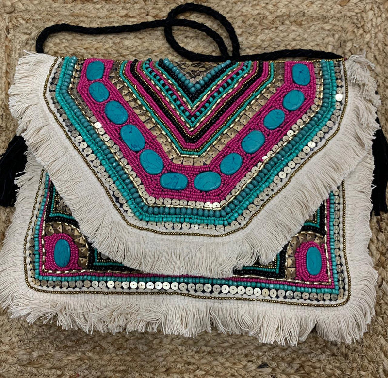 Hand Beaded Clutch Bag Turquoise
